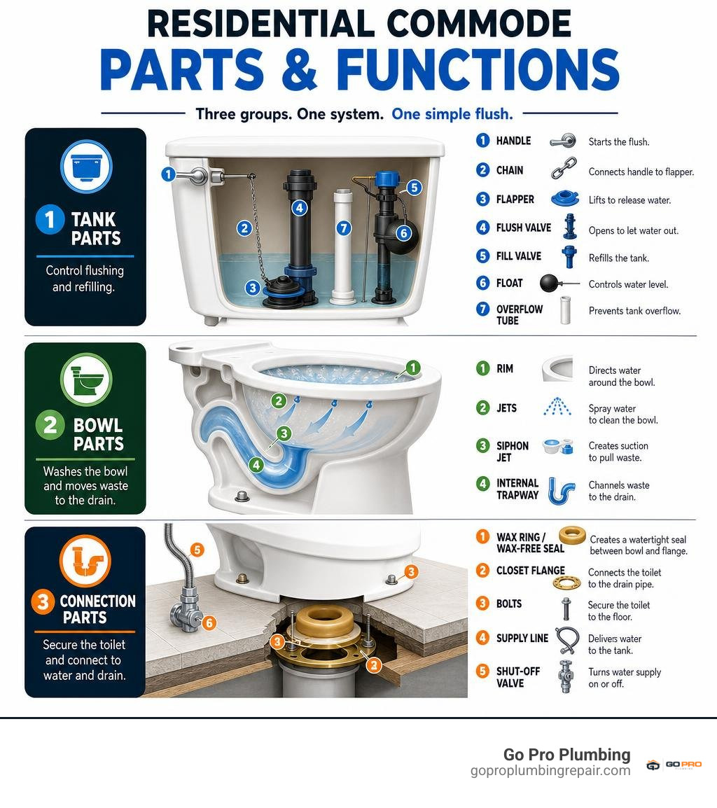 Residential commode parts and functions infographic infographic Residential commode parts and functions infographic infographic