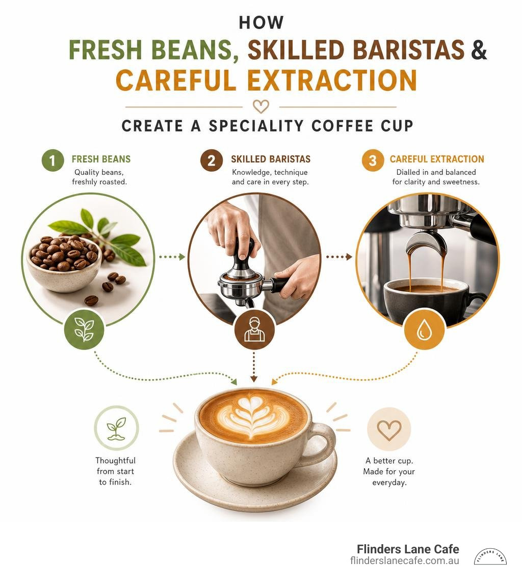 How fresh beans, skilled baristas and careful extraction create a speciality coffee cup infographic