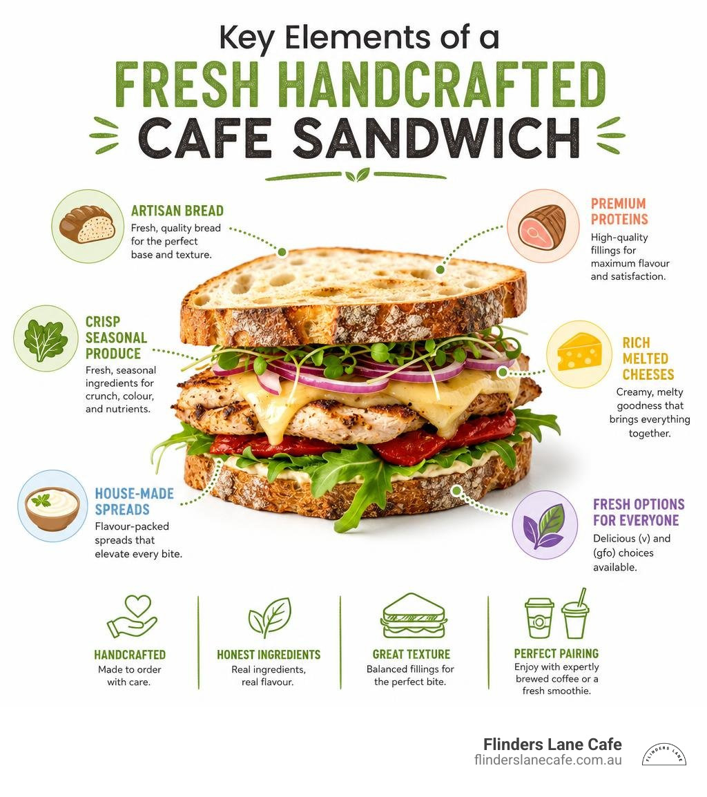 Key elements of a fresh handcrafted cafe sandwich infographic