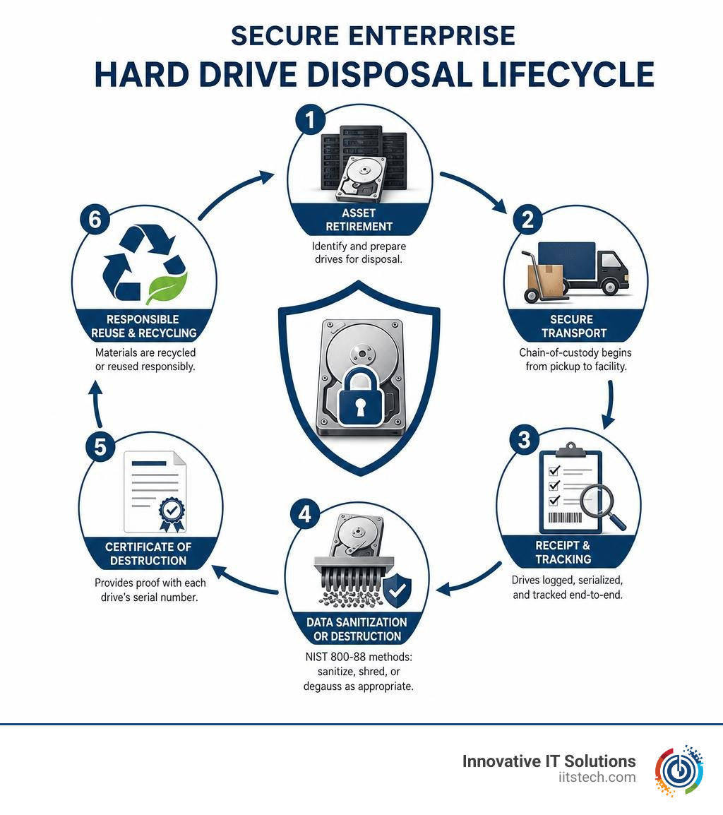 secure enterprise hard drive disposal lifecycle infographic
