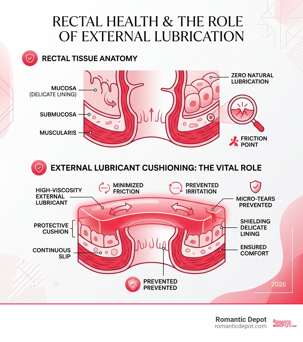 Rectal tissue anatomy and the vital role of external lubricant cushioning infographic Rectal tissue anatomy and the vital role of external lubricant cushioning infographic