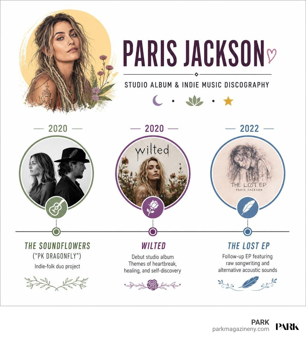 Paris Jackson studio album Wilted and indie music discography infographic