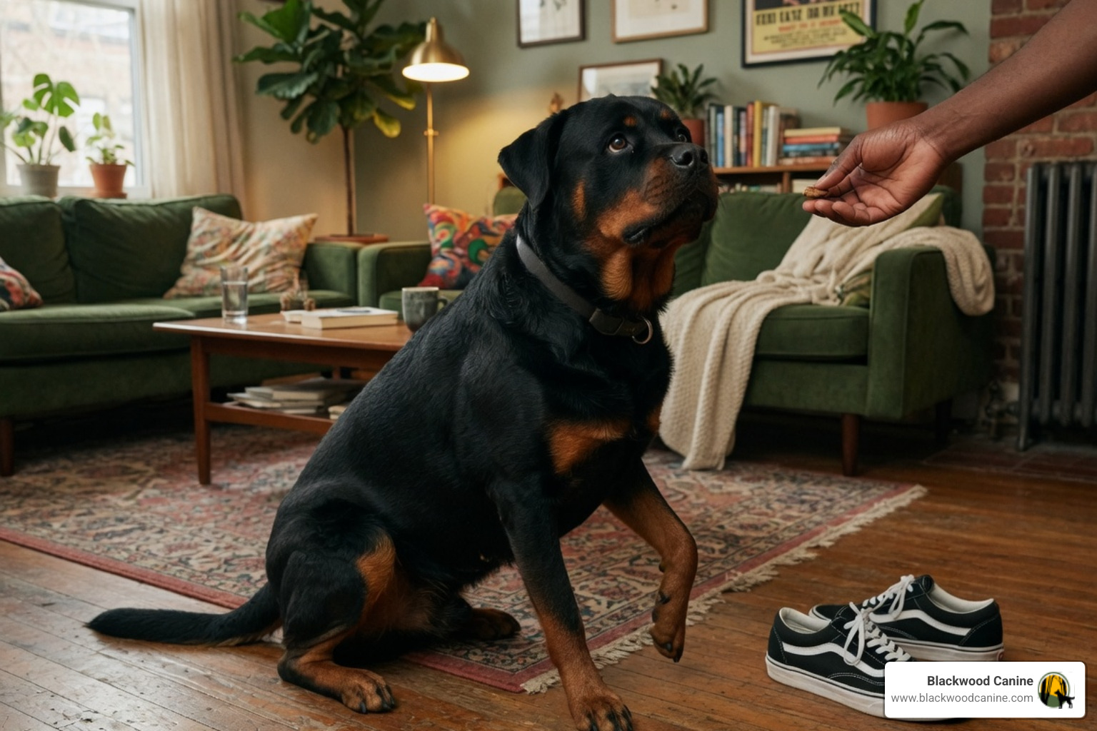trainer evaluating a dog in a home setting trainer evaluating a dog in a home setting