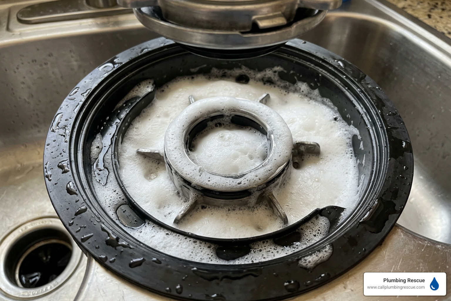 Foaming disposal pod expanding to clean blades and chamber