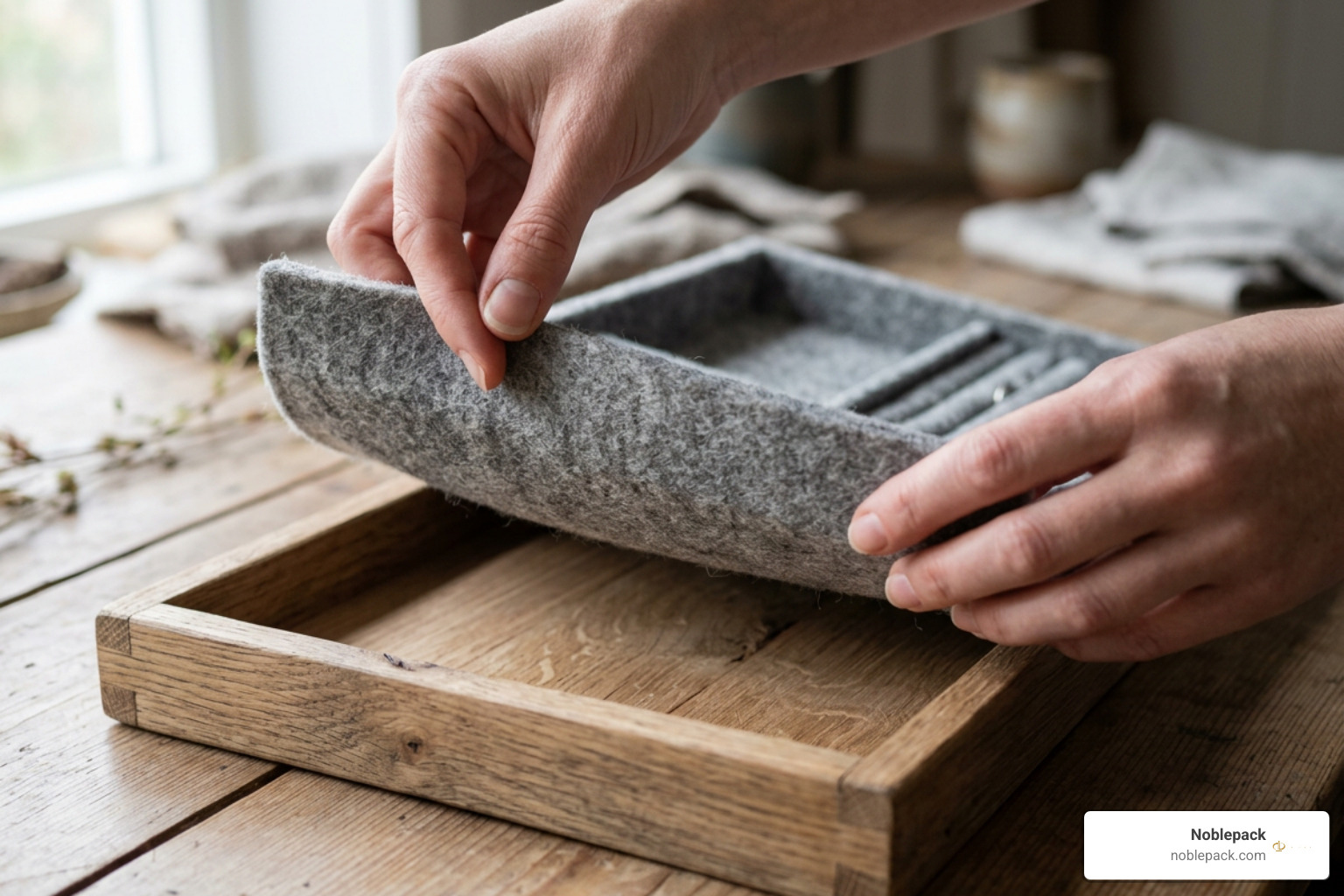 gently lifting a removable wool felt liner for dusting