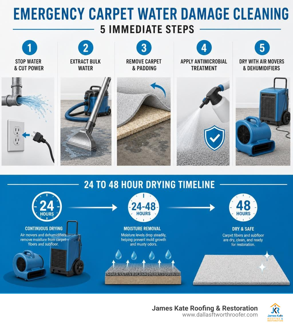 Emergency carpet water damage cleaning and 24 to 48 hour drying timeline infographic Emergency carpet water damage cleaning and 24 to 48 hour drying timeline infographic
