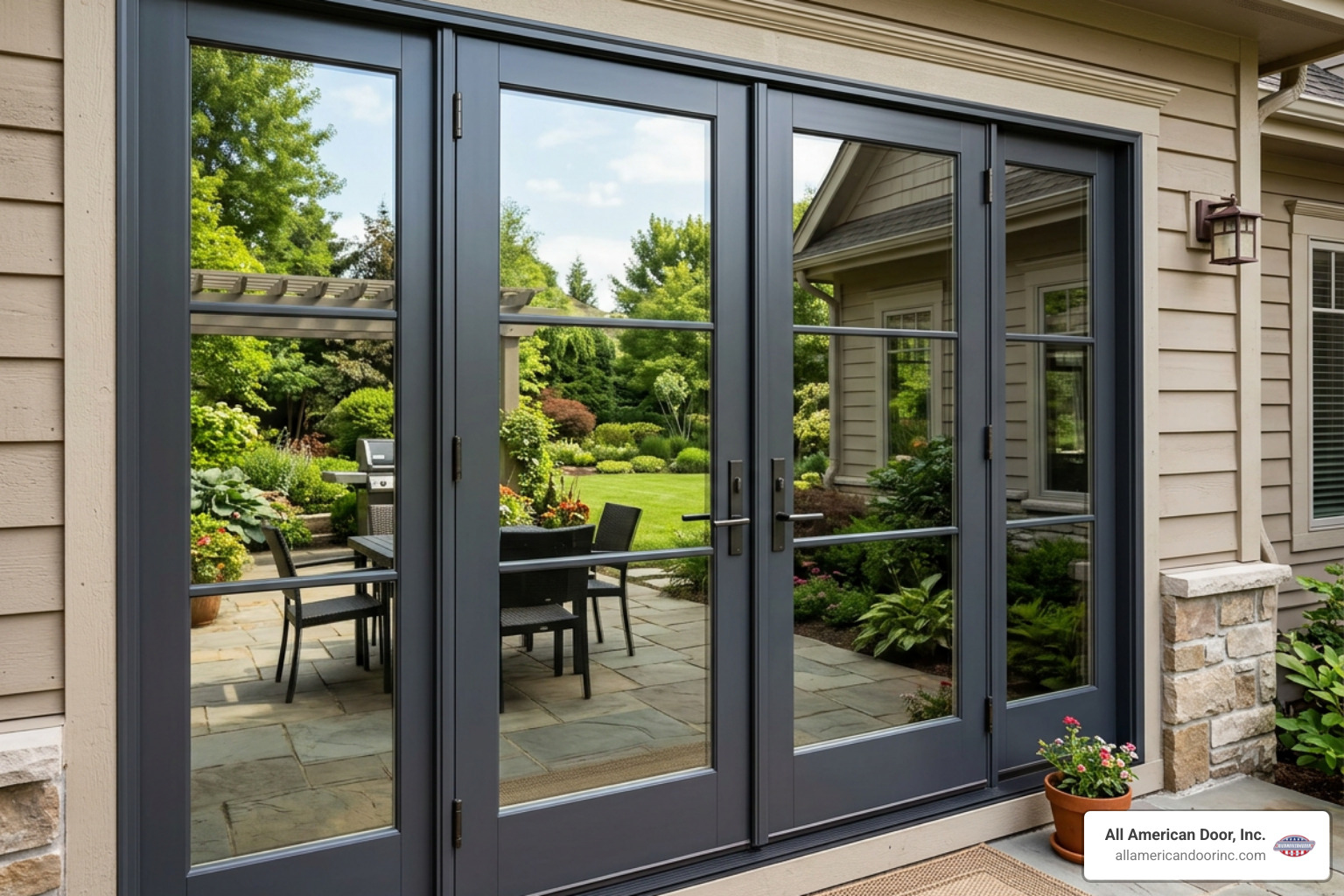 Modern fiberglass French patio doors with high performance glass Modern fiberglass French patio doors with high performance glass