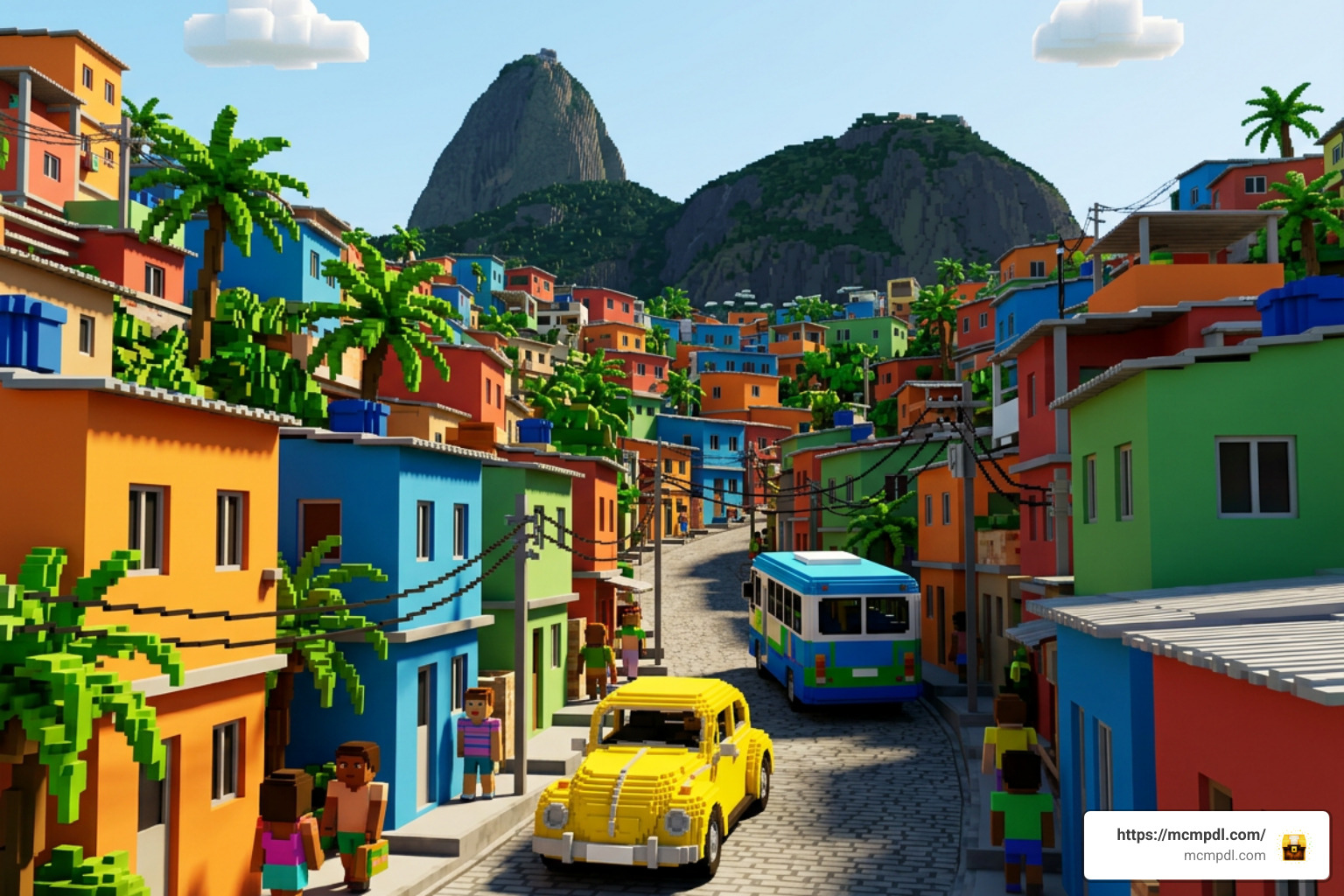 Custom Brazilian vehicles driving through a favela neighborhood