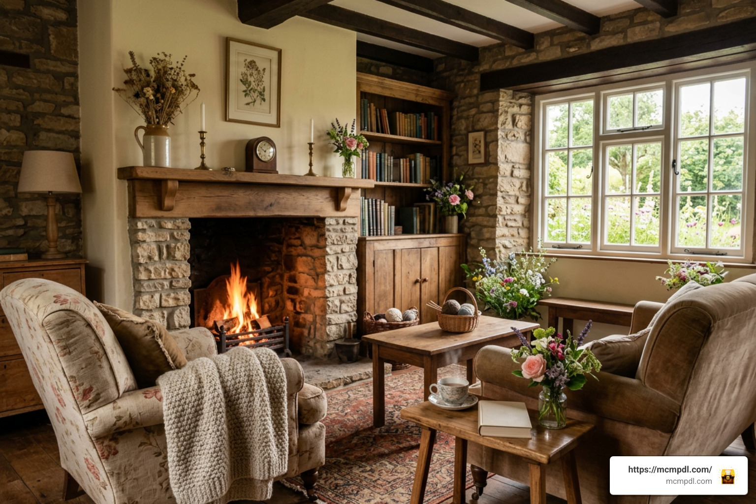 Decorated cottage interior with custom furniture Decorated cottage interior with custom furniture