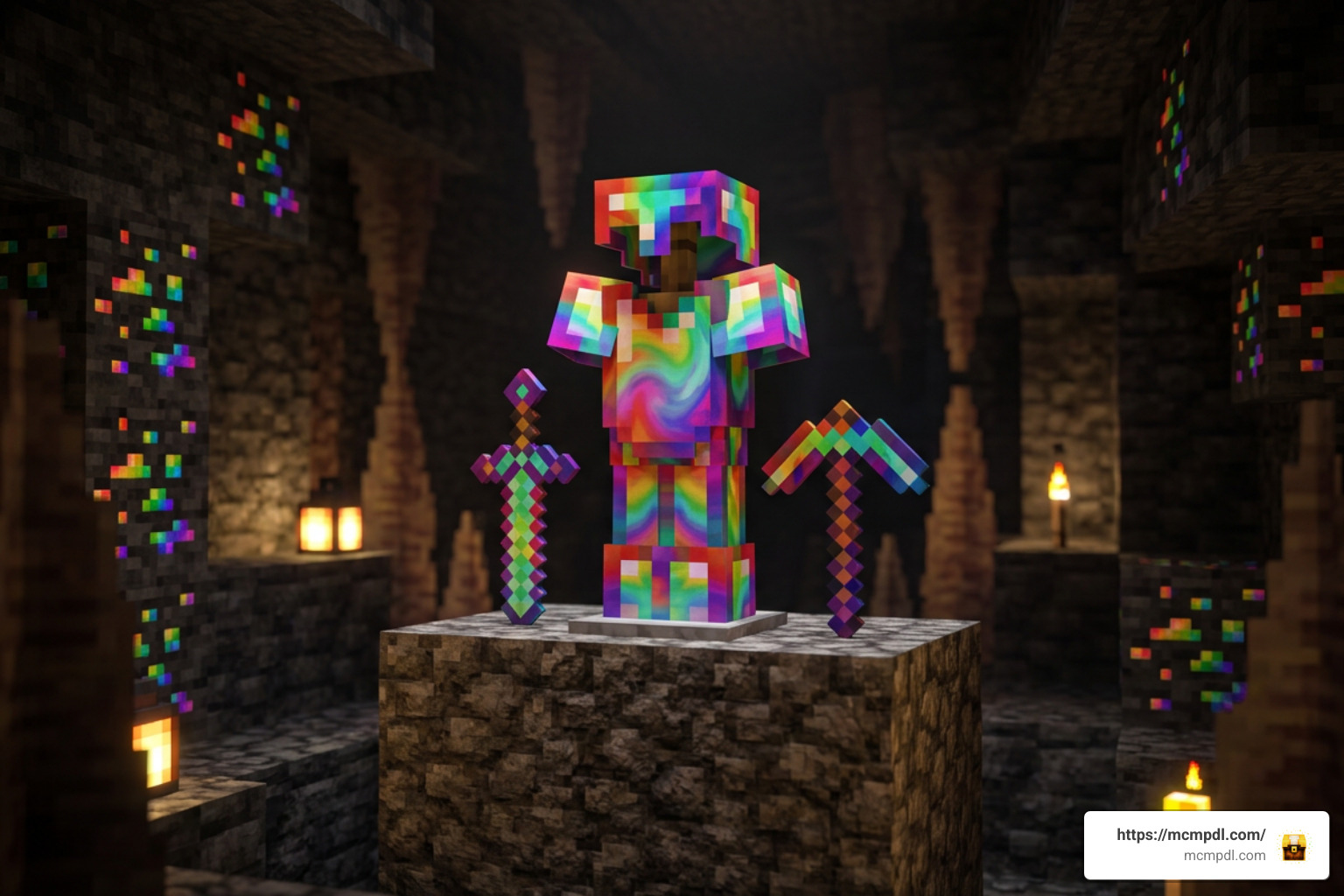 Rainbow diamond armor and weapons display