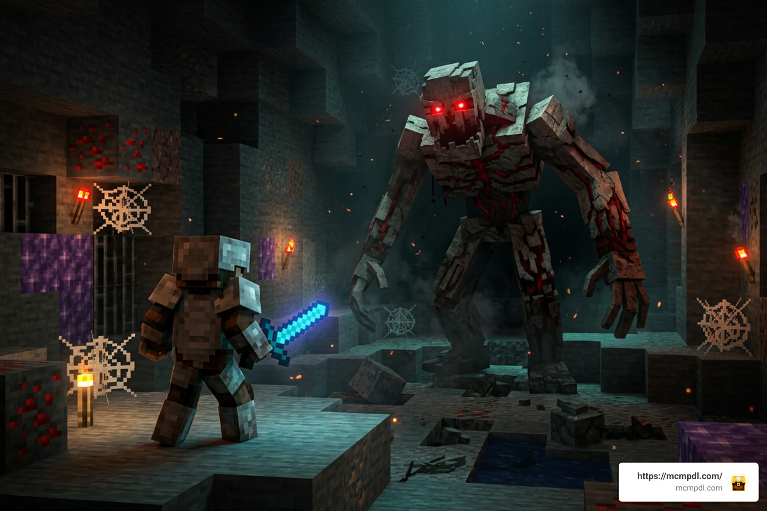 Multi-phase horror boss encounter in Minecraft Bedrock