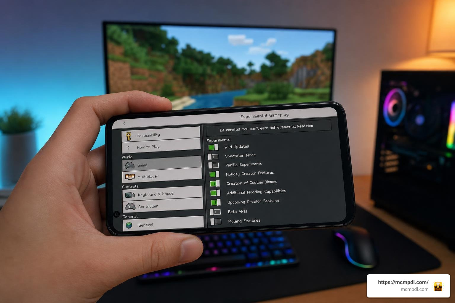 Minecraft Bedrock experimental gameplay settings toggle menu