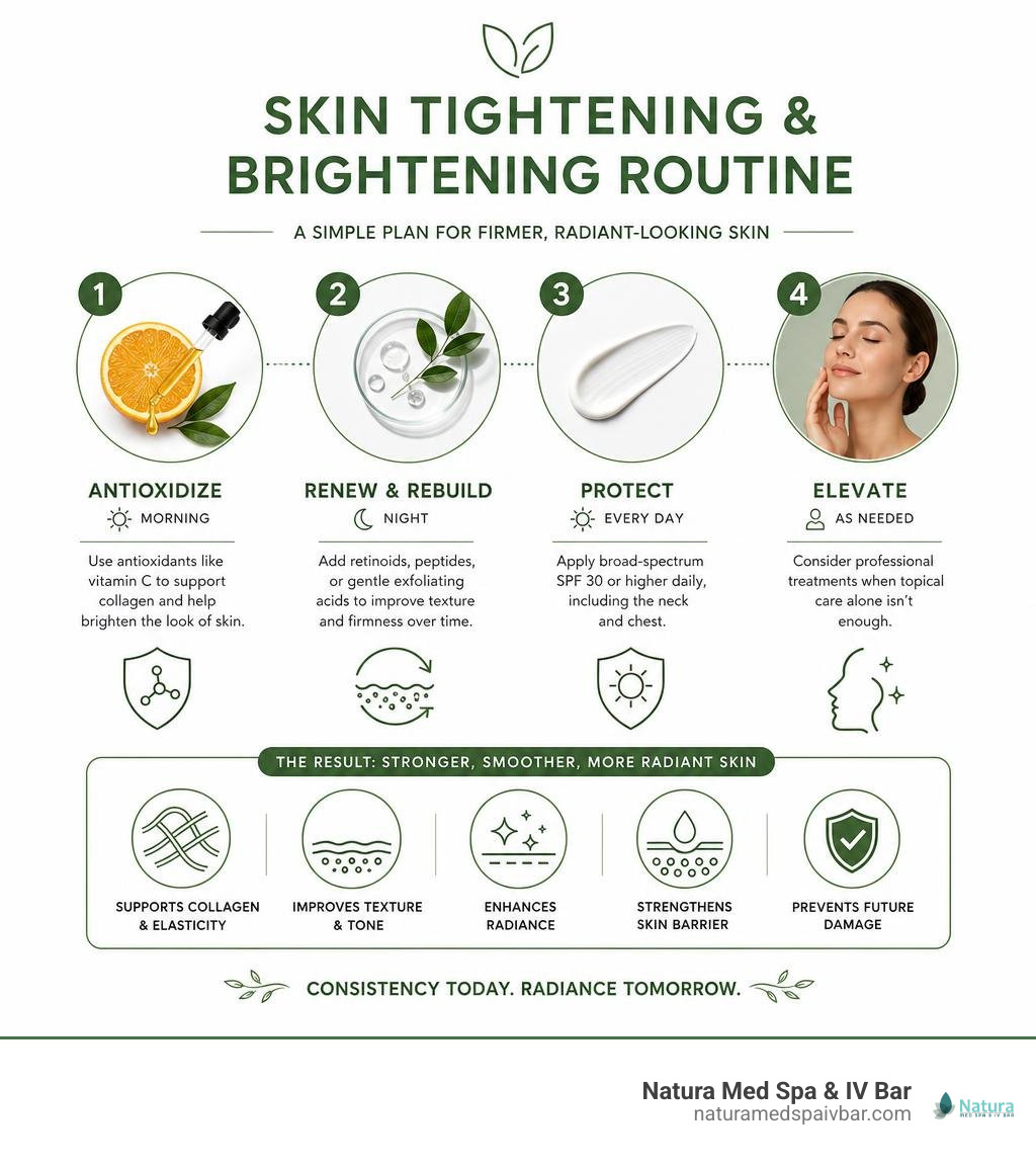 Skin tightening and brightening routine steps infographic Skin tightening and brightening routine steps infographic