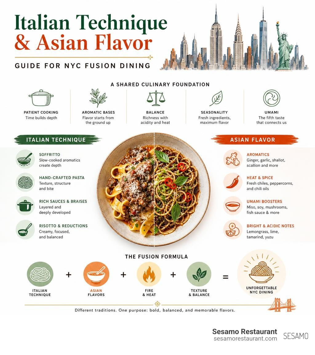 Italian technique and Asian flavor guide for NYC fusion dining infographic Italian technique and Asian flavor guide for NYC fusion dining infographic