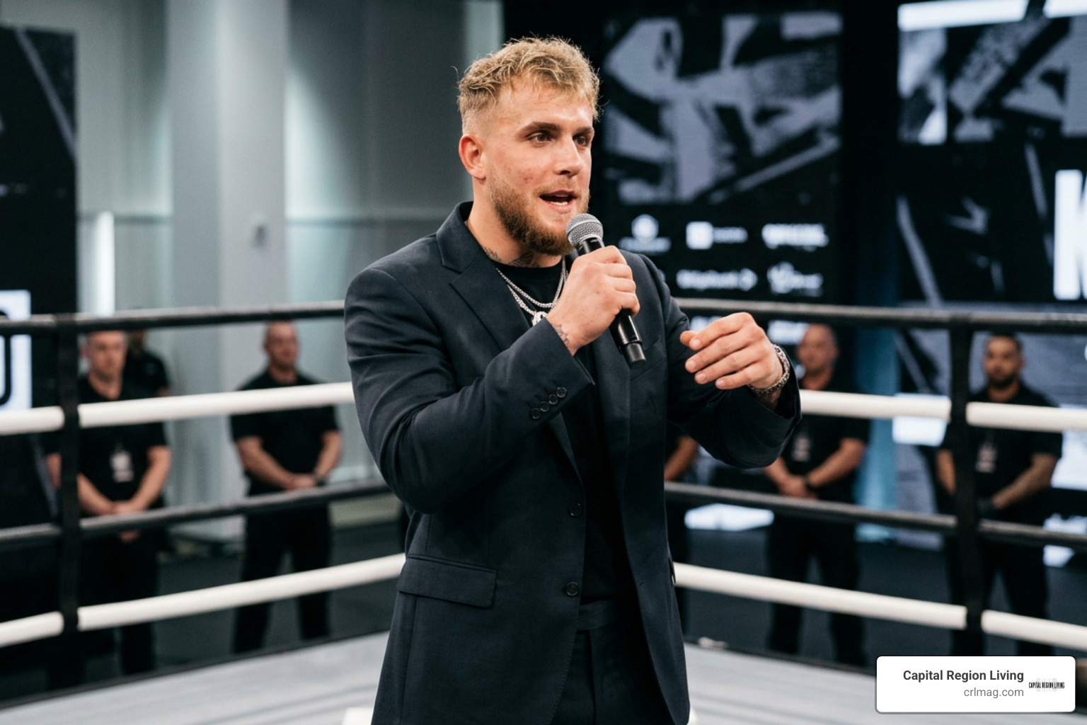 Jake Paul announcing a Most Valuable Promotions fight card