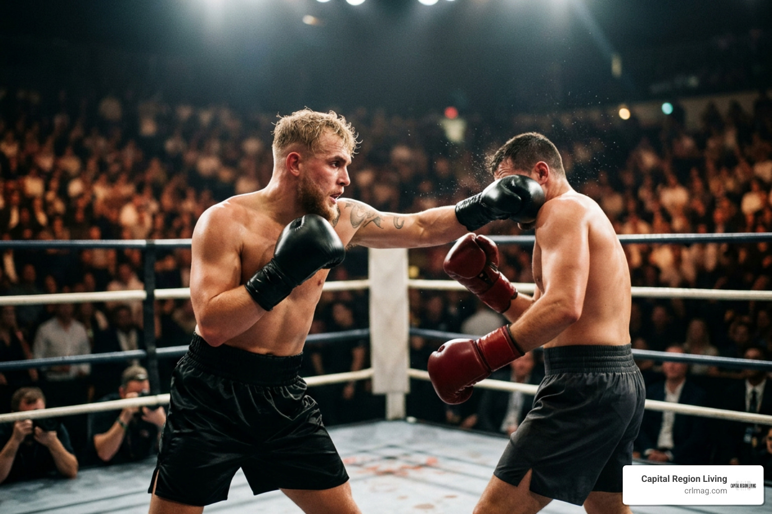 Jake Paul landing a punch during a boxing bout