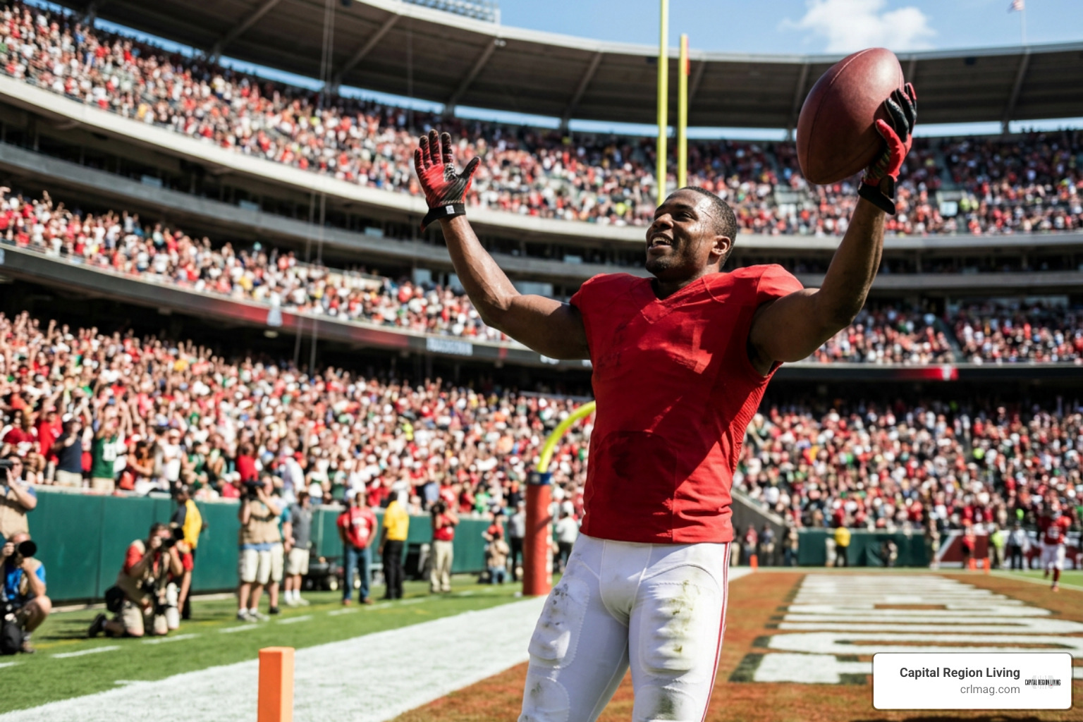 Stefon Diggs celebrating a touchdown catch in the end zone