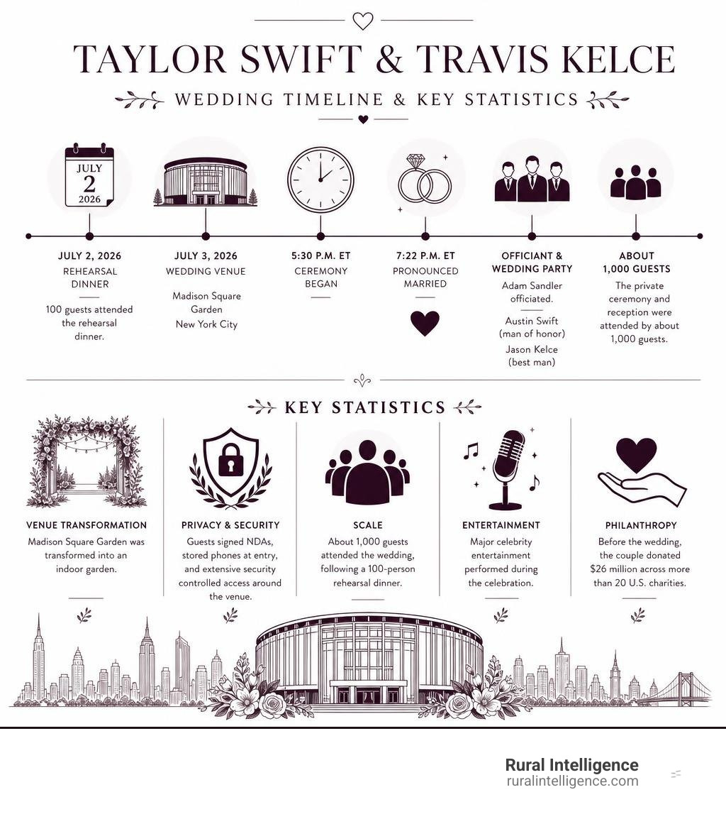 Taylor Swift and Travis Kelce wedding timeline and key statistics infographic Taylor Swift and Travis Kelce wedding timeline and key statistics infographic