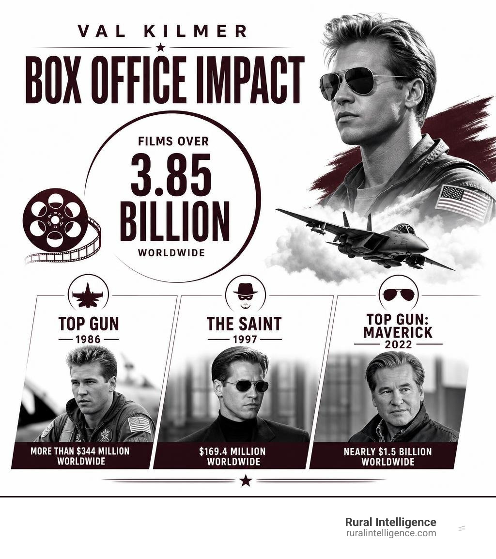 Val Kilmer box office impact: films over 3.85 billion, Top Gun, The Saint, Maverick infographic Val Kilmer box office impact: films over 3.85 billion, Top Gun, The Saint, Maverick infographic