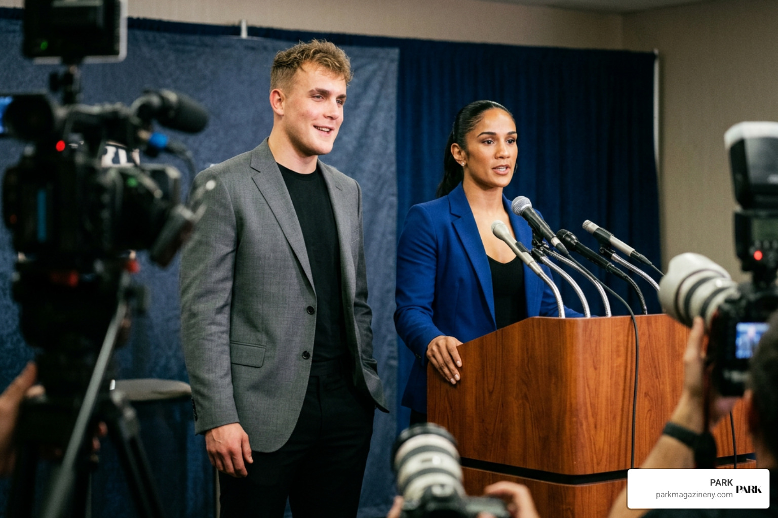 Jake Paul and Amanda Serrano at a Most Valuable Promotions press conference Jake Paul and Amanda Serrano at a Most Valuable Promotions press conference