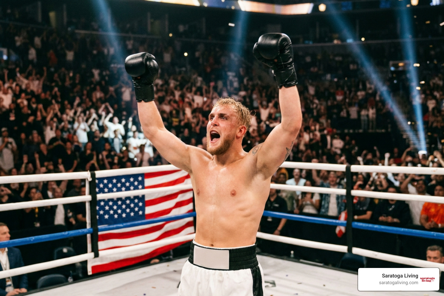 Jake Paul celebrating a knockout victory Jake Paul celebrating a knockout victory