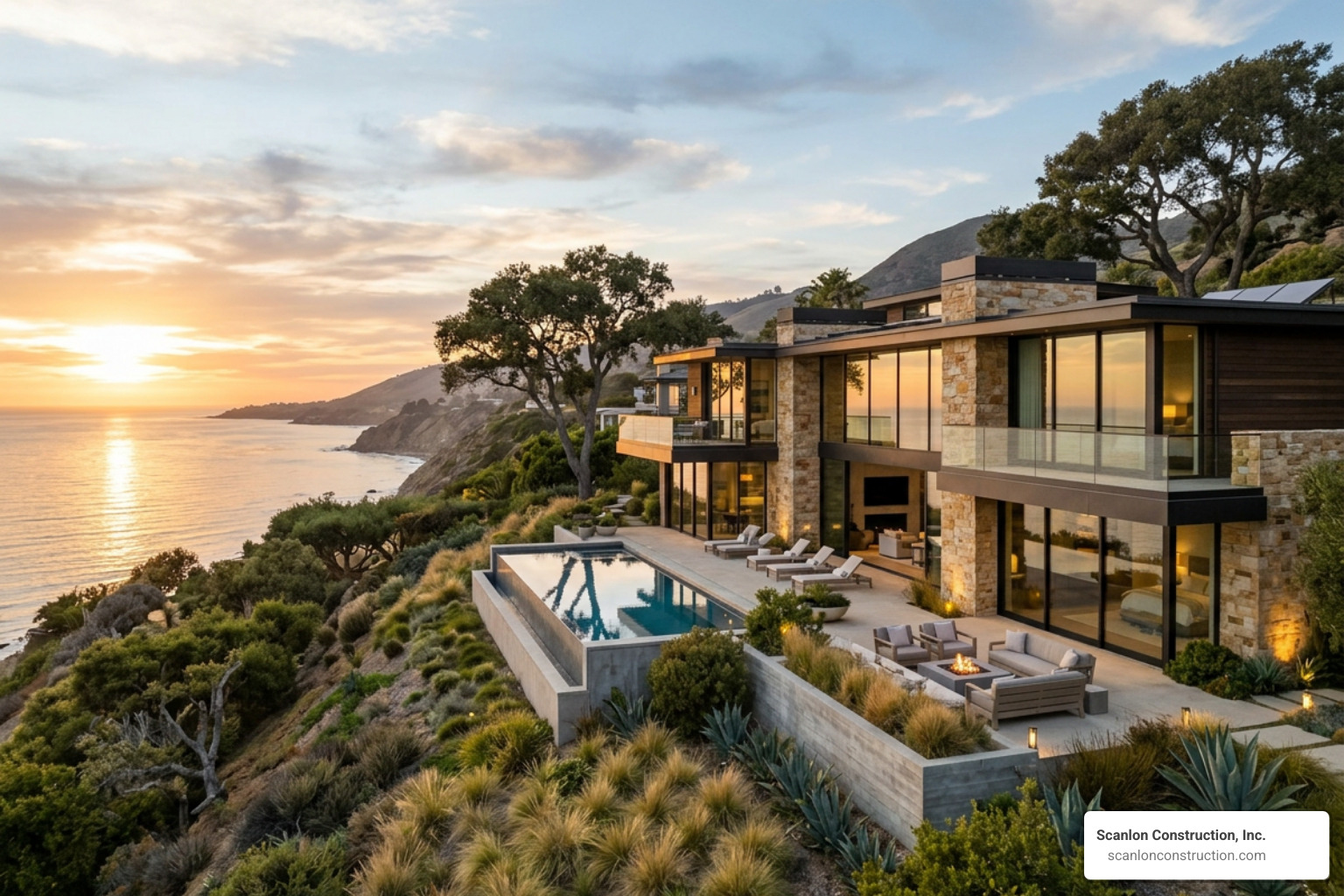 Site-sensitive modern estate perched along a hillside Site-sensitive modern estate perched along a hillside