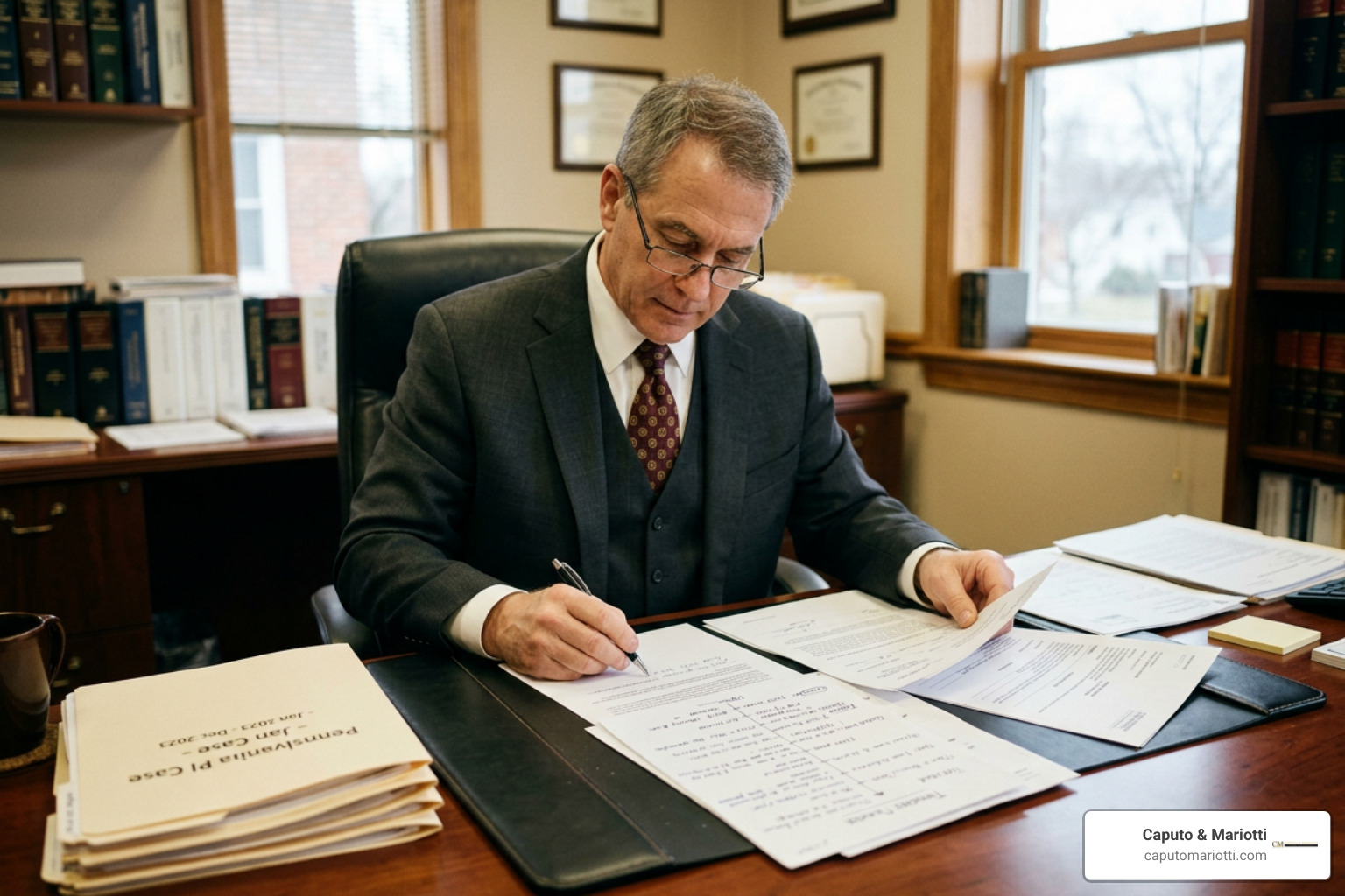 Attorney reviewing Pennsylvania personal injury case timeline Attorney reviewing Pennsylvania personal injury case timeline