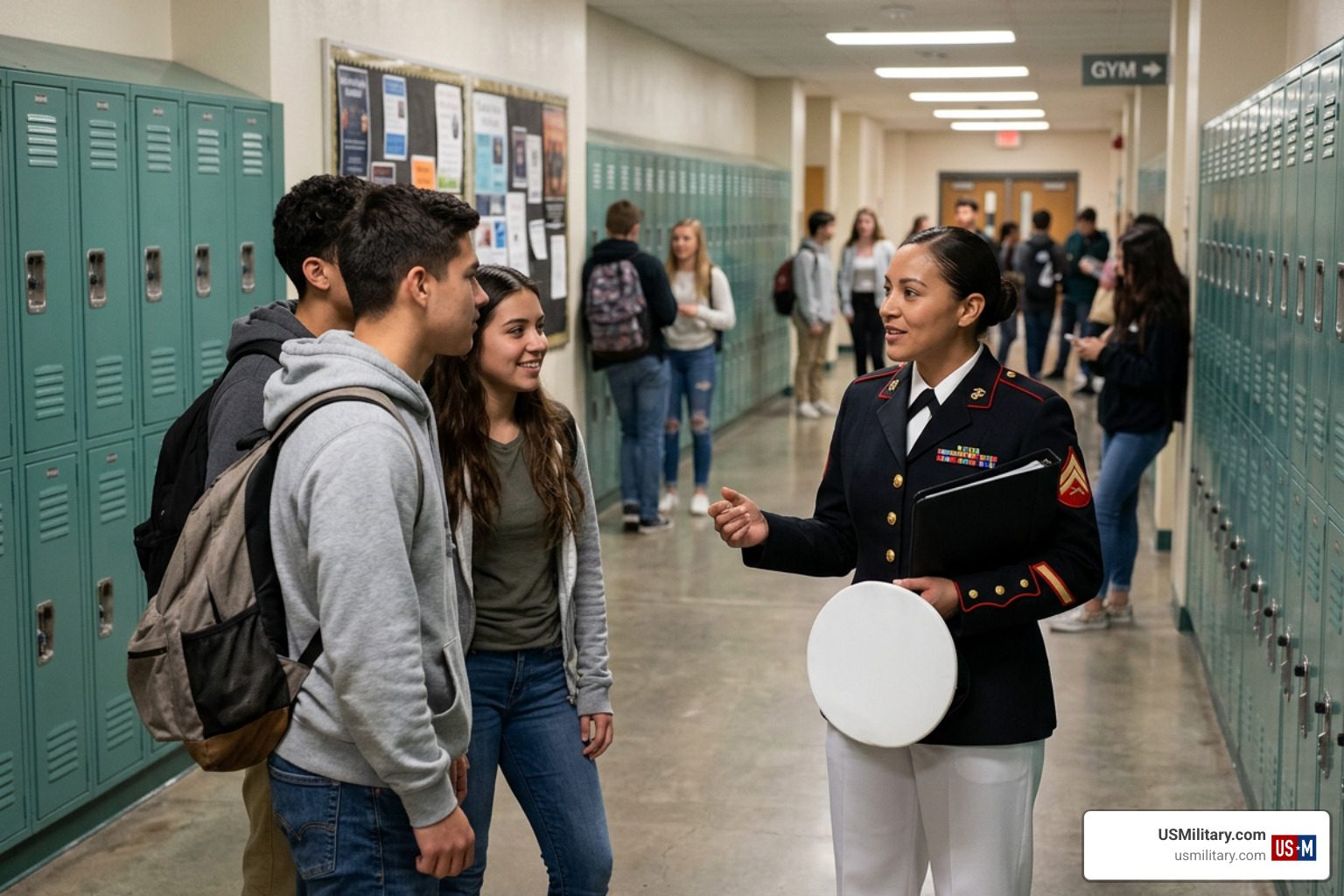 Marine recruiter conducting high school outreach Marine recruiter conducting high school outreach