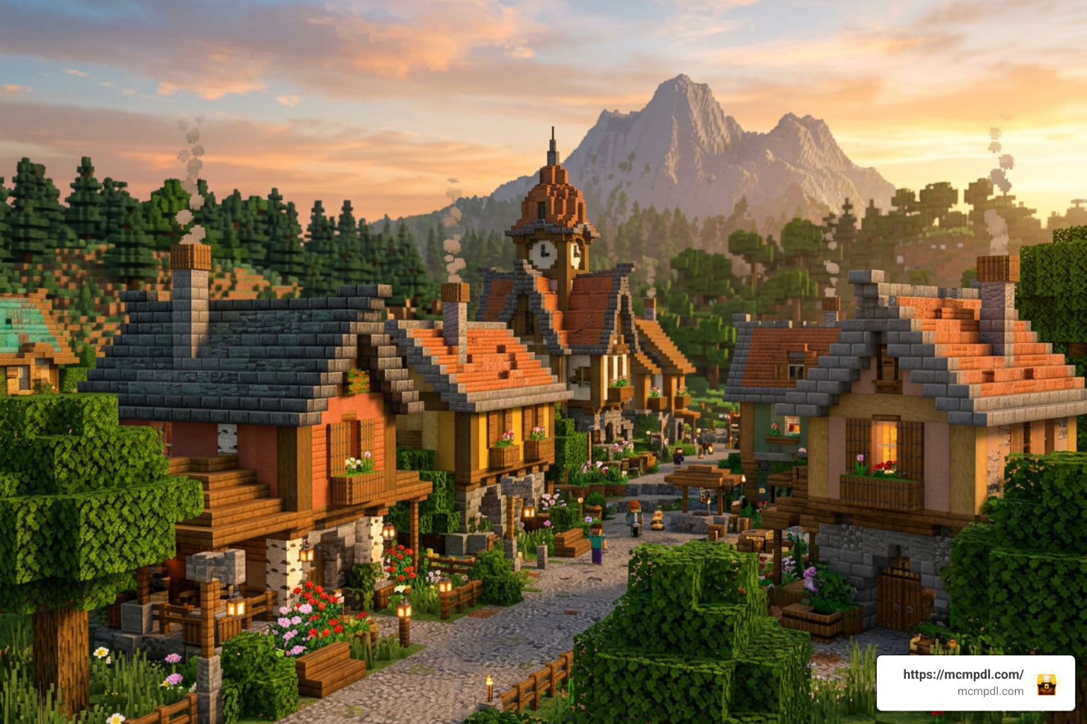 Fairy tale houses with custom roof shingles and medieval lanterns Fairy tale houses with custom roof shingles and medieval lanterns