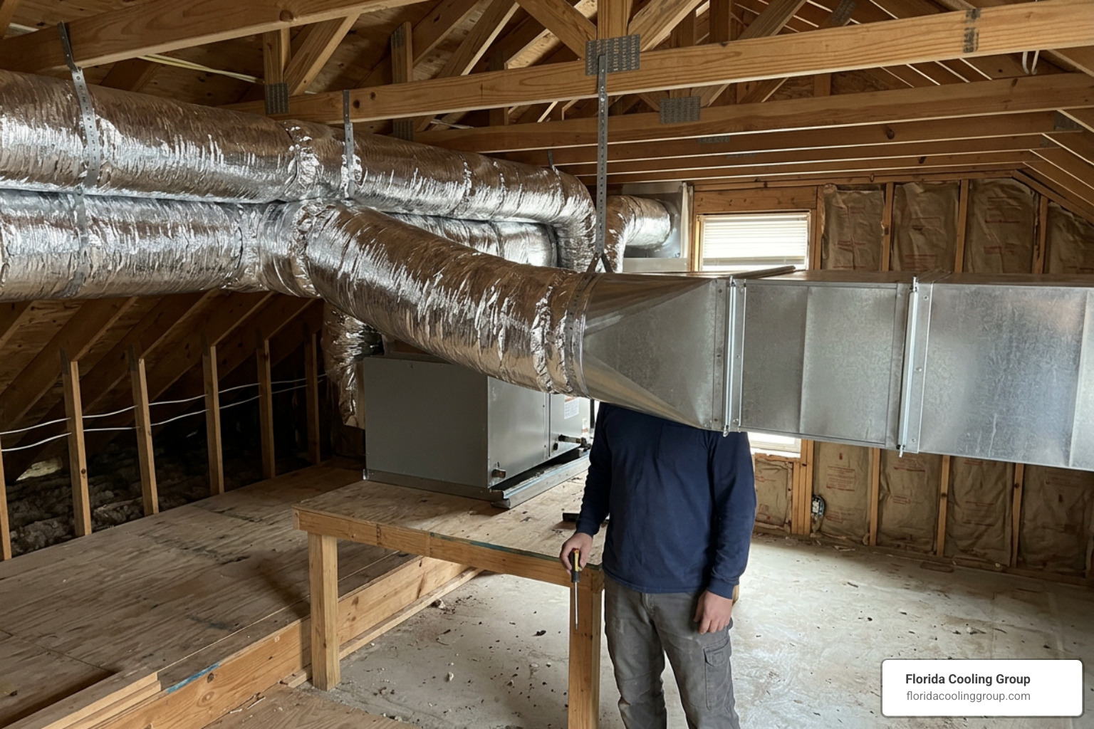 New insulated flexible and sheet metal air ducts installed