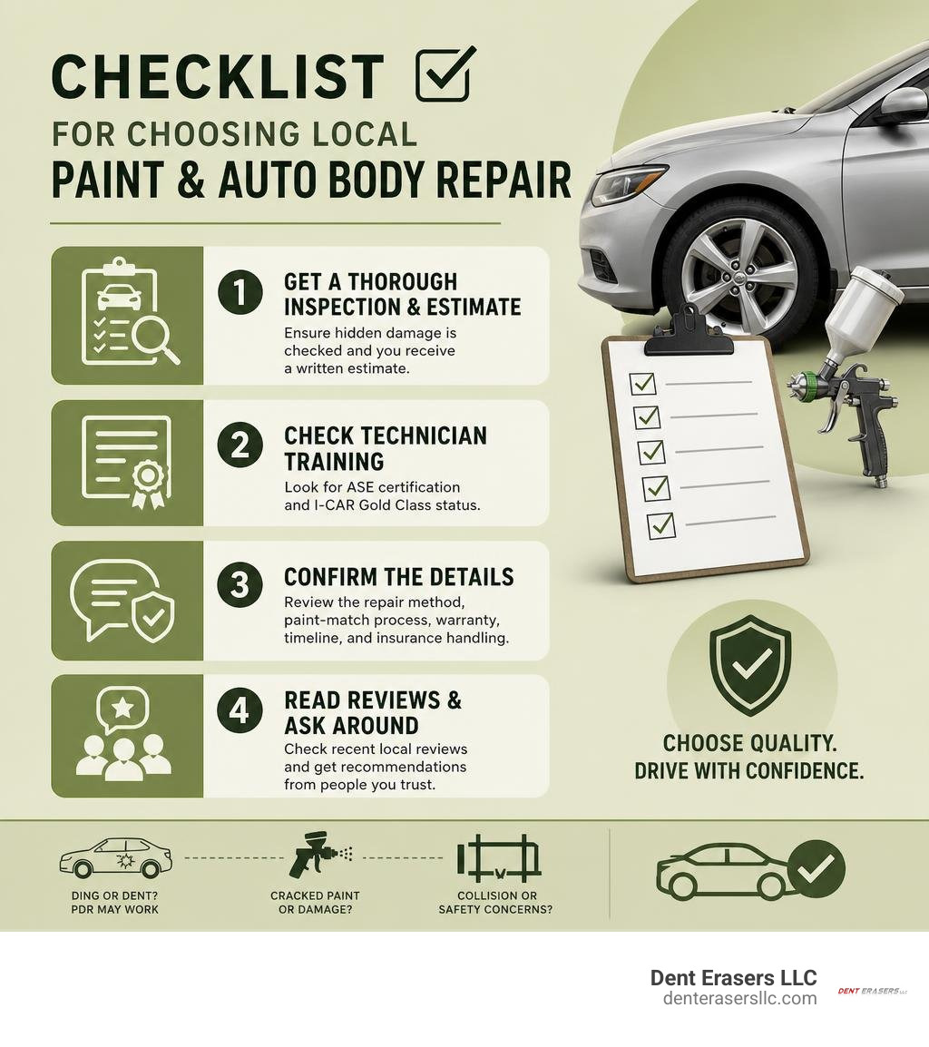Checklist for choosing local paint and auto body repair infographic Checklist For Choosing Local Paint And Auto Body Repair Infographic