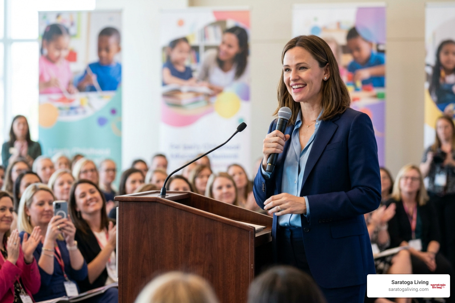 Jennifer Garner speaking at an early childhood education summit Jennifer Garner speaking at an early childhood education summit