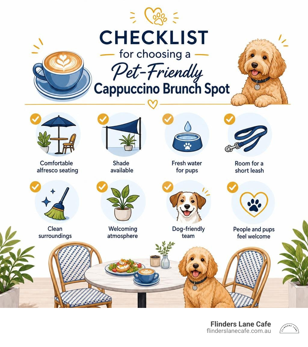 Checklist for choosing a pet-friendly cappuccino brunch spot infographic