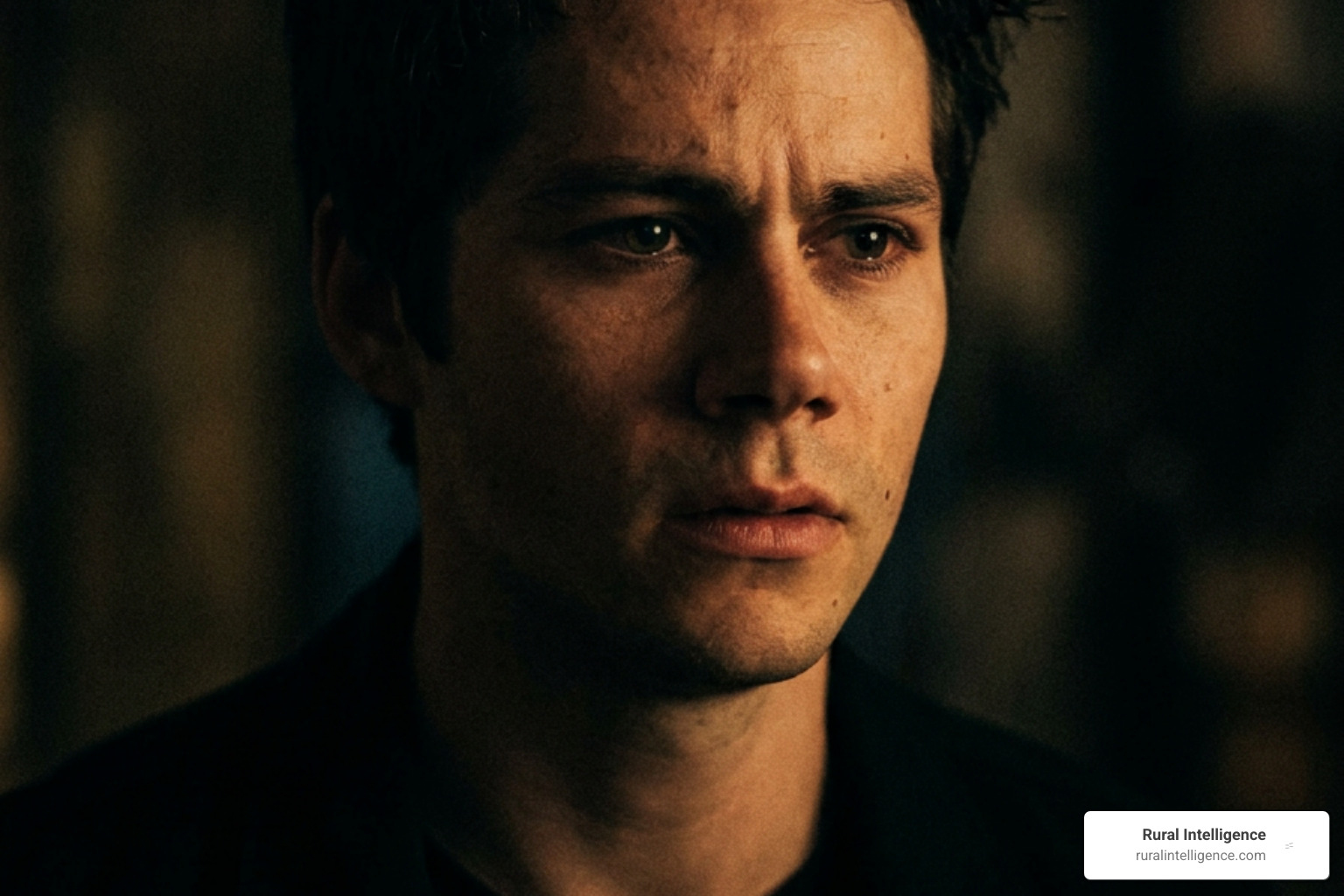 Dylan O'Brien performing in a dramatic film scene Dylan O'Brien performing in a dramatic film scene