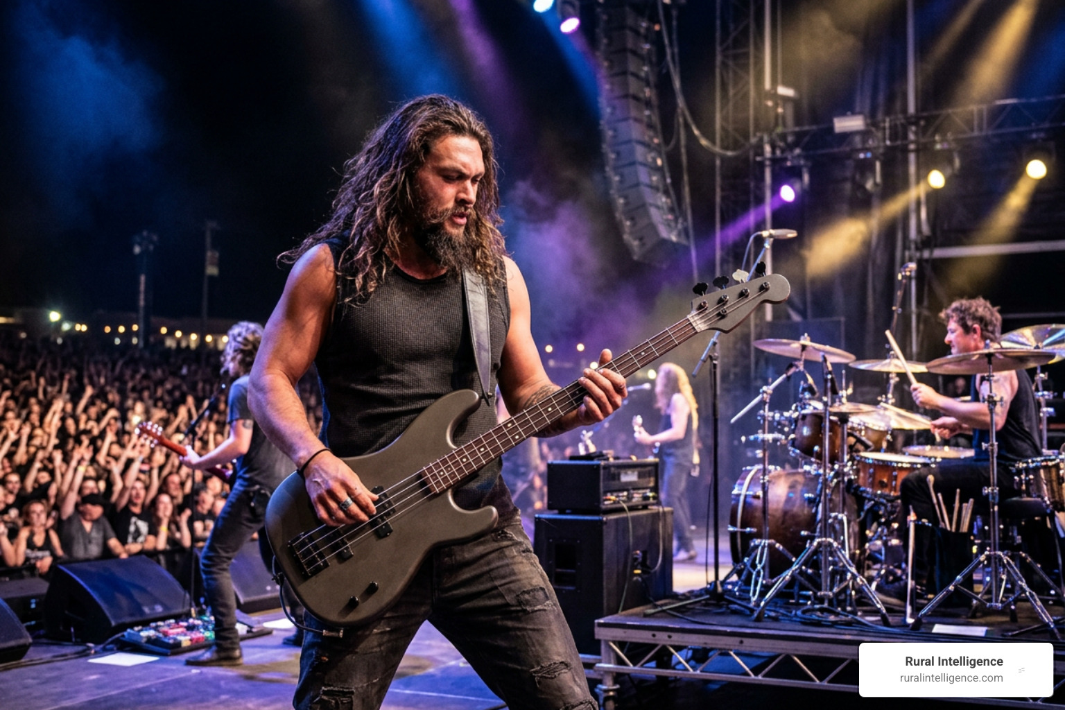 Jason Momoa playing bass guitar with his rock band Jason Momoa playing bass guitar with his rock band