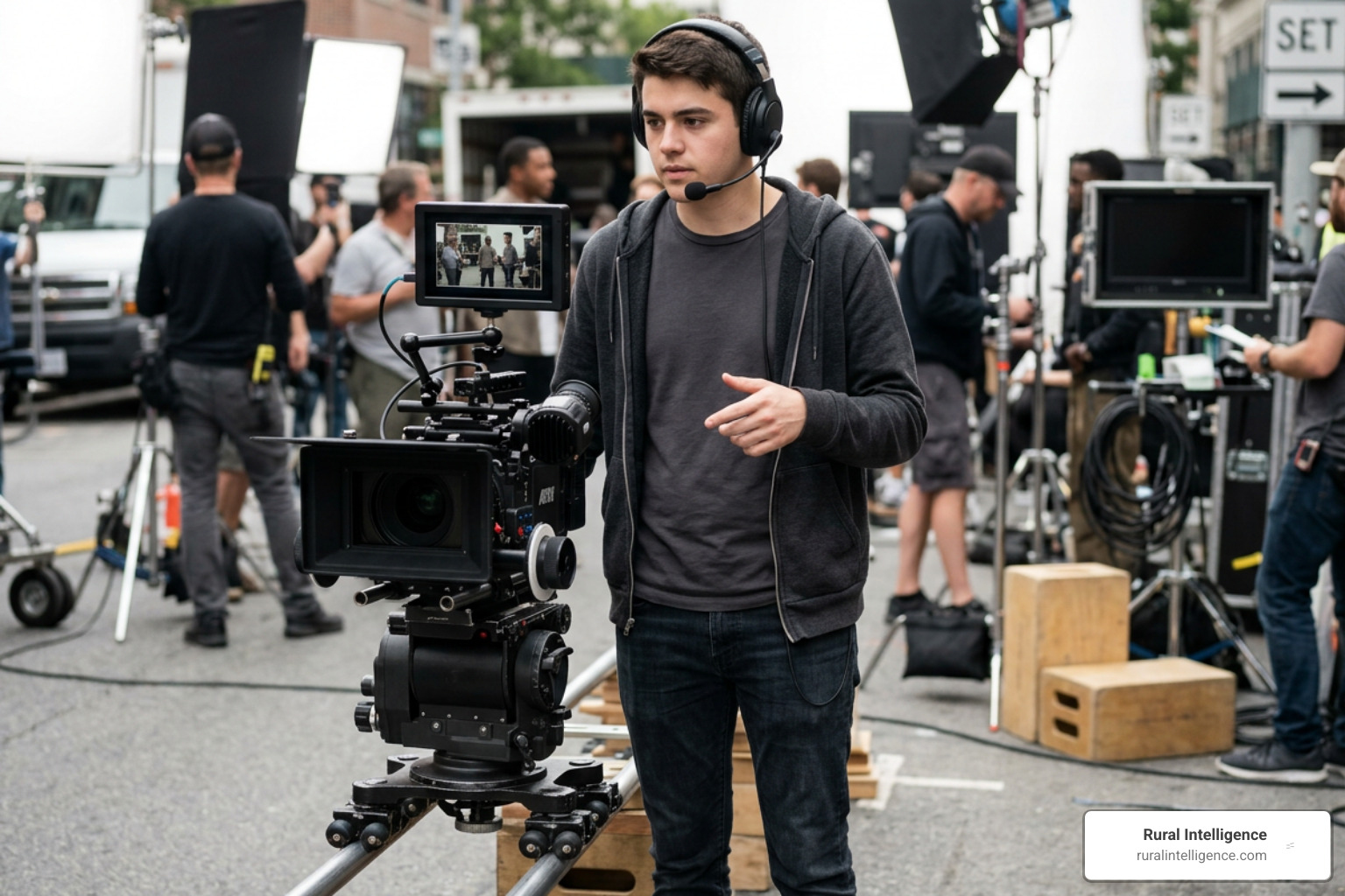 Bigi Jackson directing on a film set Bigi Jackson directing on a film set