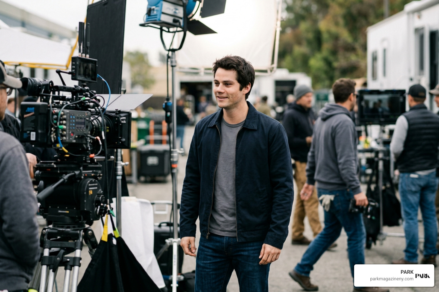 Dylan O'Brien on a film production set Dylan O'Brien on a film production set