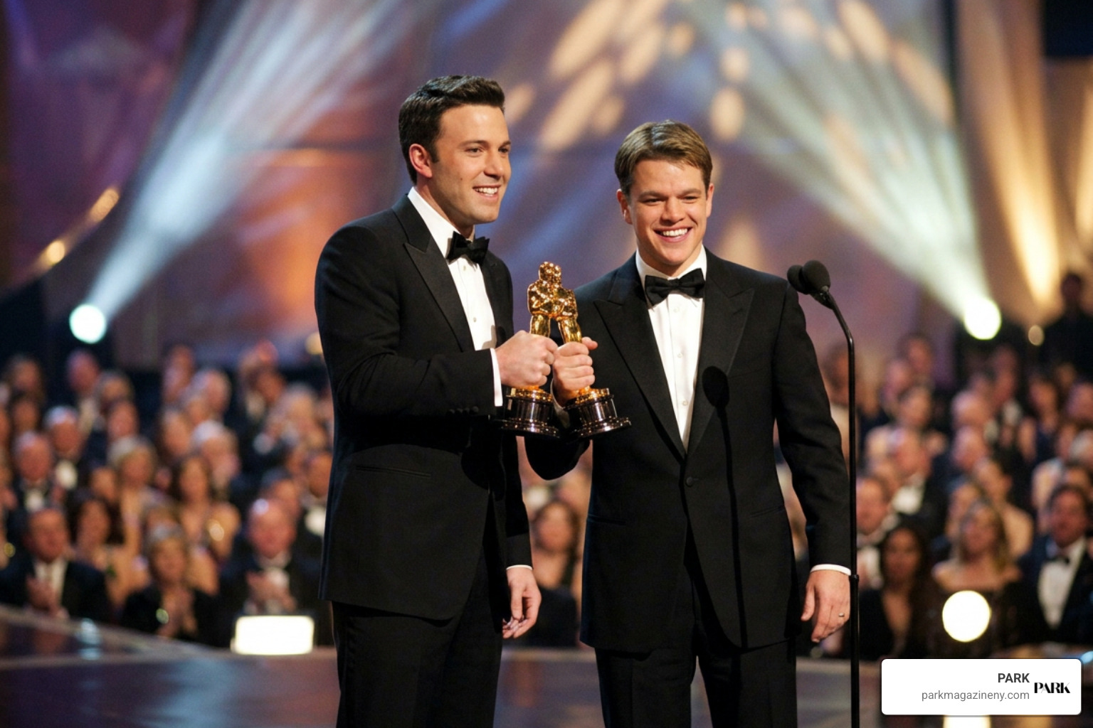 Young Ben Affleck and Matt Damon accepting their Academy Award