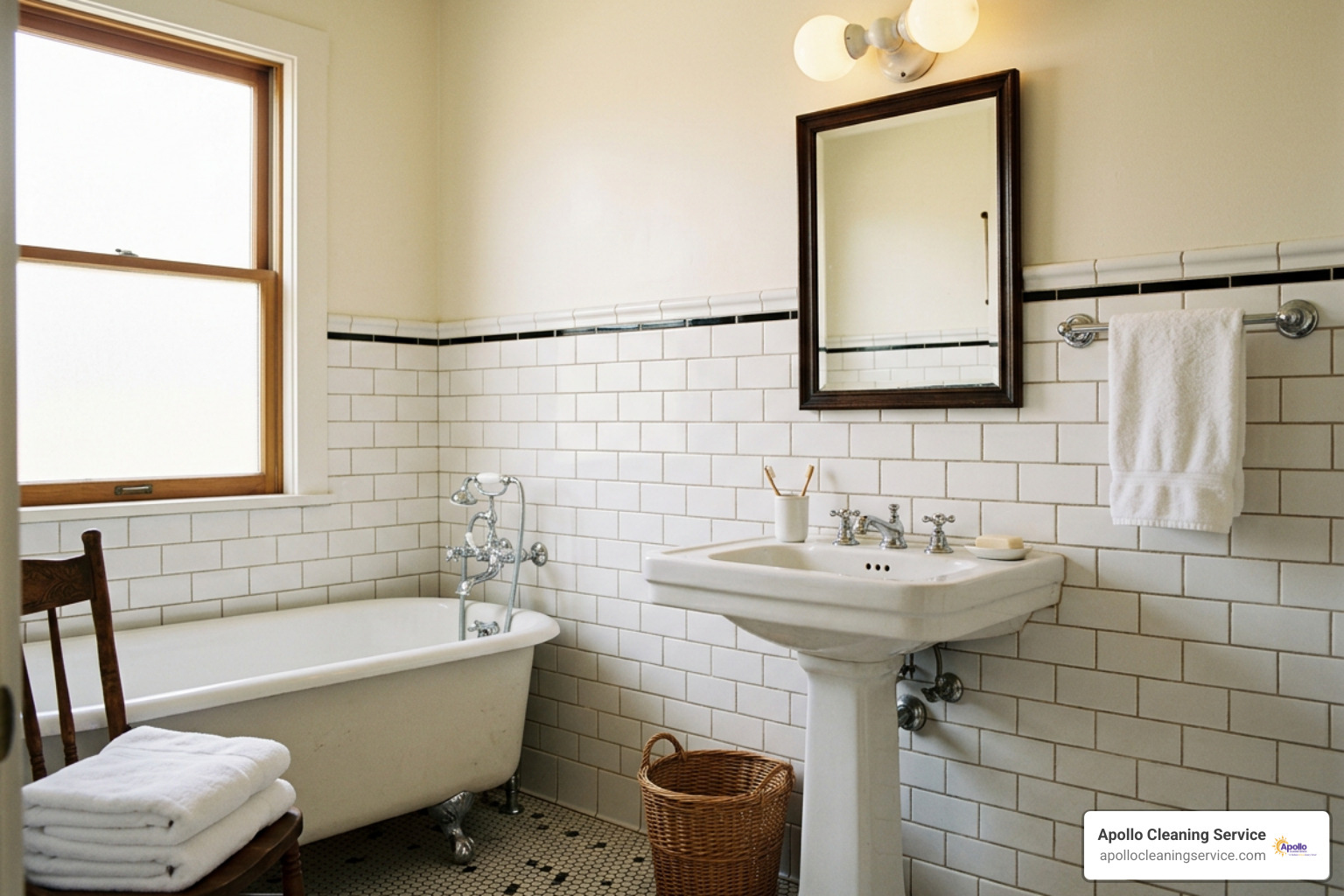 vintage bathroom subway tile and fixtures