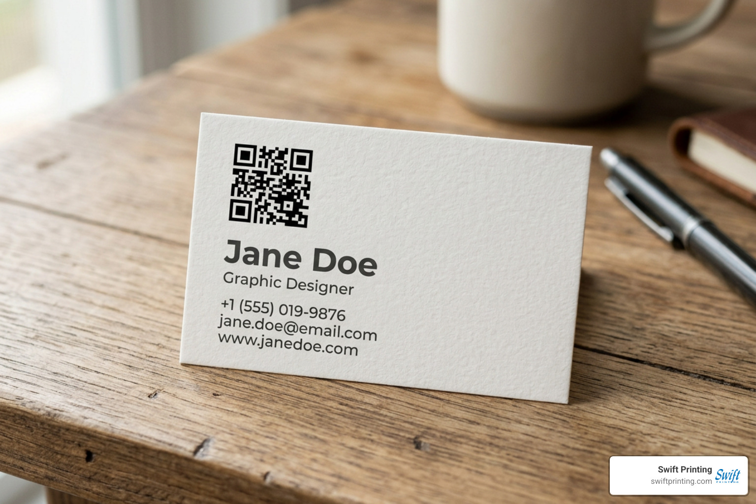 Proper business card layout showing quiet zones and vector placement on textured stock Proper business card layout showing quiet zones and vector placement on textured stock
