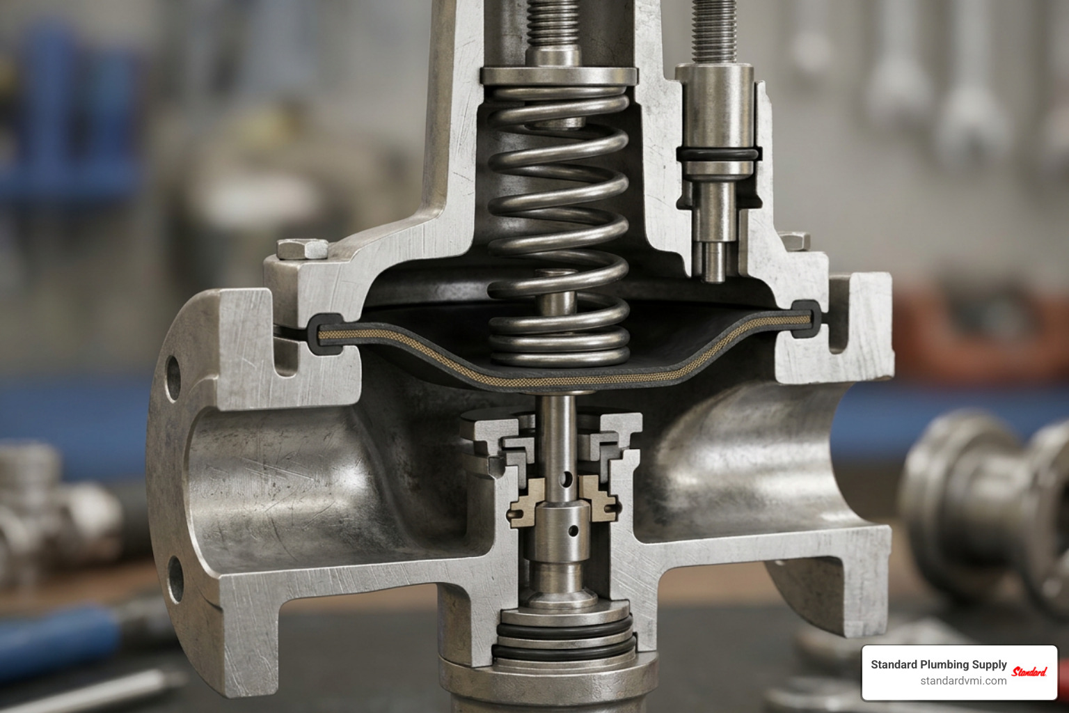 cutaway of gas regulator spring diaphragm and valve seat assembly cutaway of gas regulator spring diaphragm and valve seat assembly