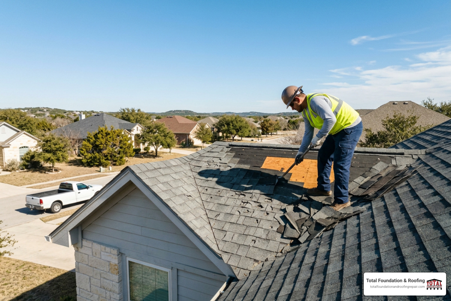 Hail-damaged shingle replacement on Kerrville home