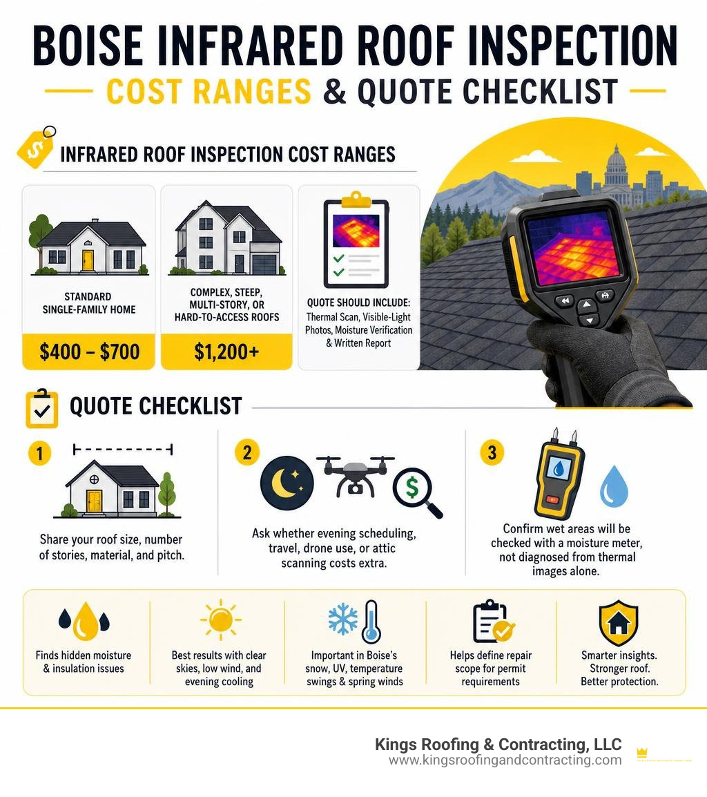 Boise infrared roof inspection cost ranges and quote checklist infographic Boise infrared roof inspection cost ranges and quote checklist infographic