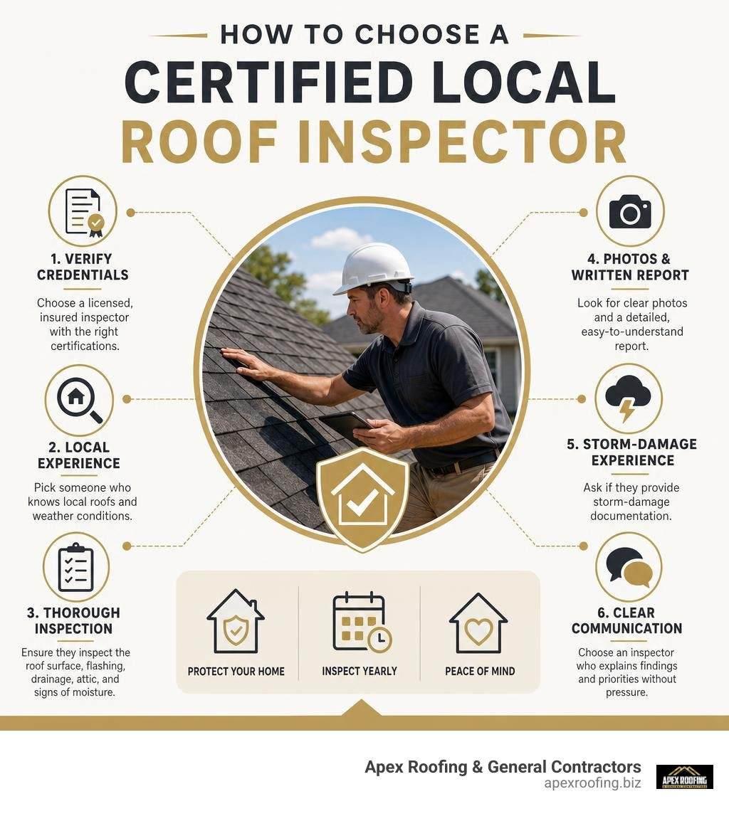 How to choose a certified local roof inspector infographic