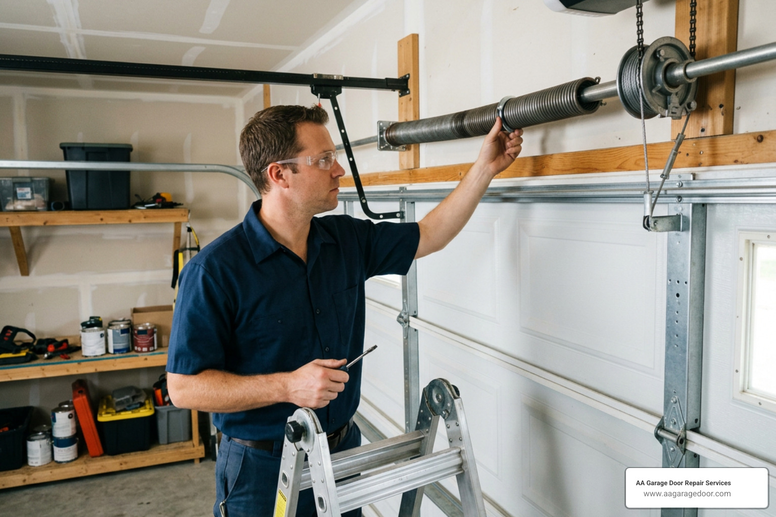 technician inspecting overhead garage door hardware technician inspecting overhead garage door hardware
