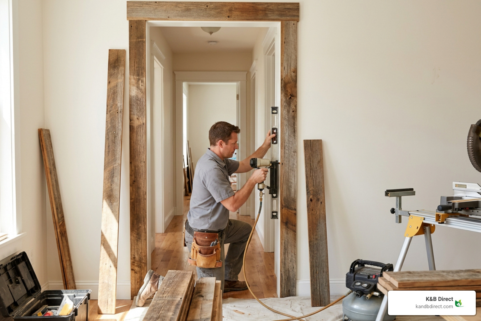 Installing reclaimed wood casing around an interior doorway