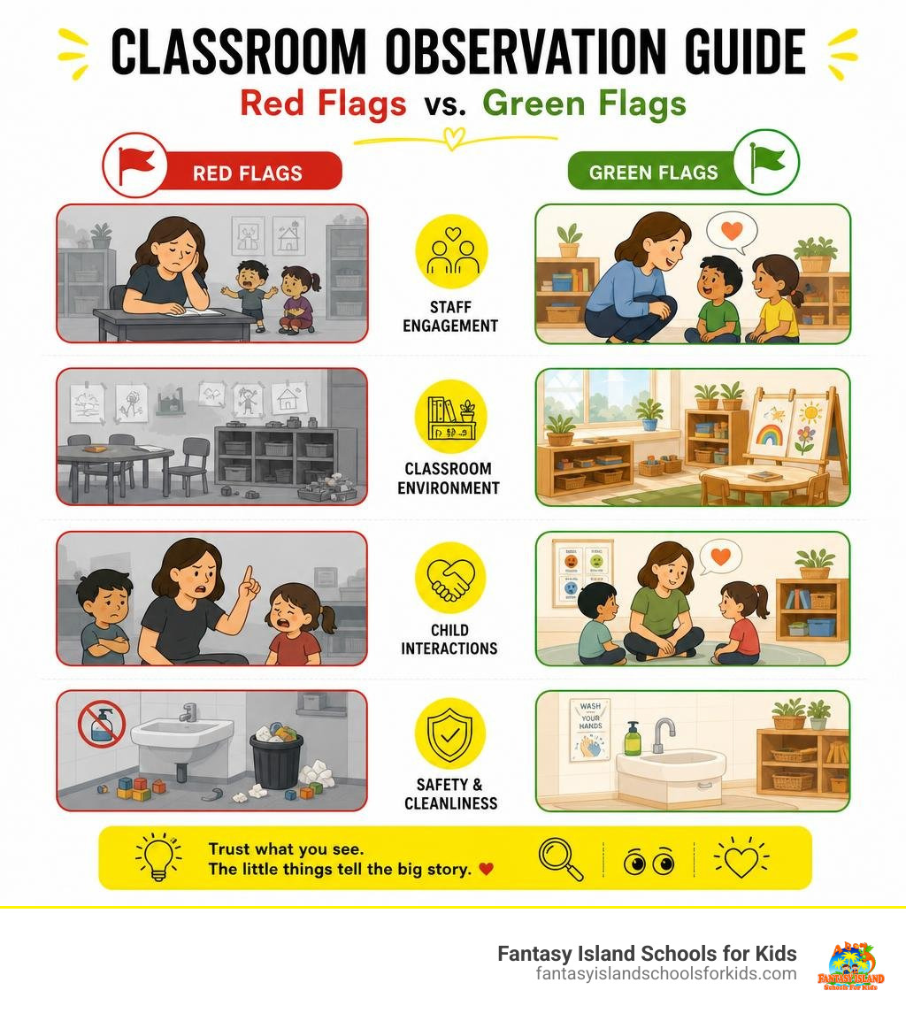 Classroom observation guide: red flags versus green flags infographic Classroom observation guide: red flags versus green flags infographic