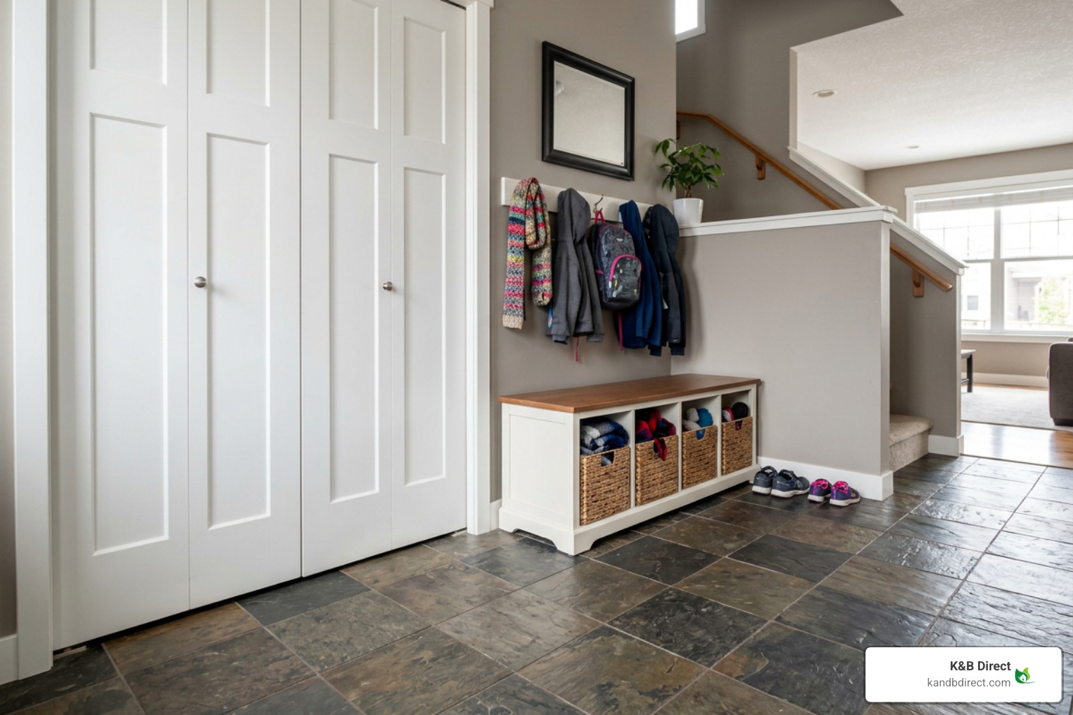 Sturdy bifold closet doors in a high-traffic family entryway