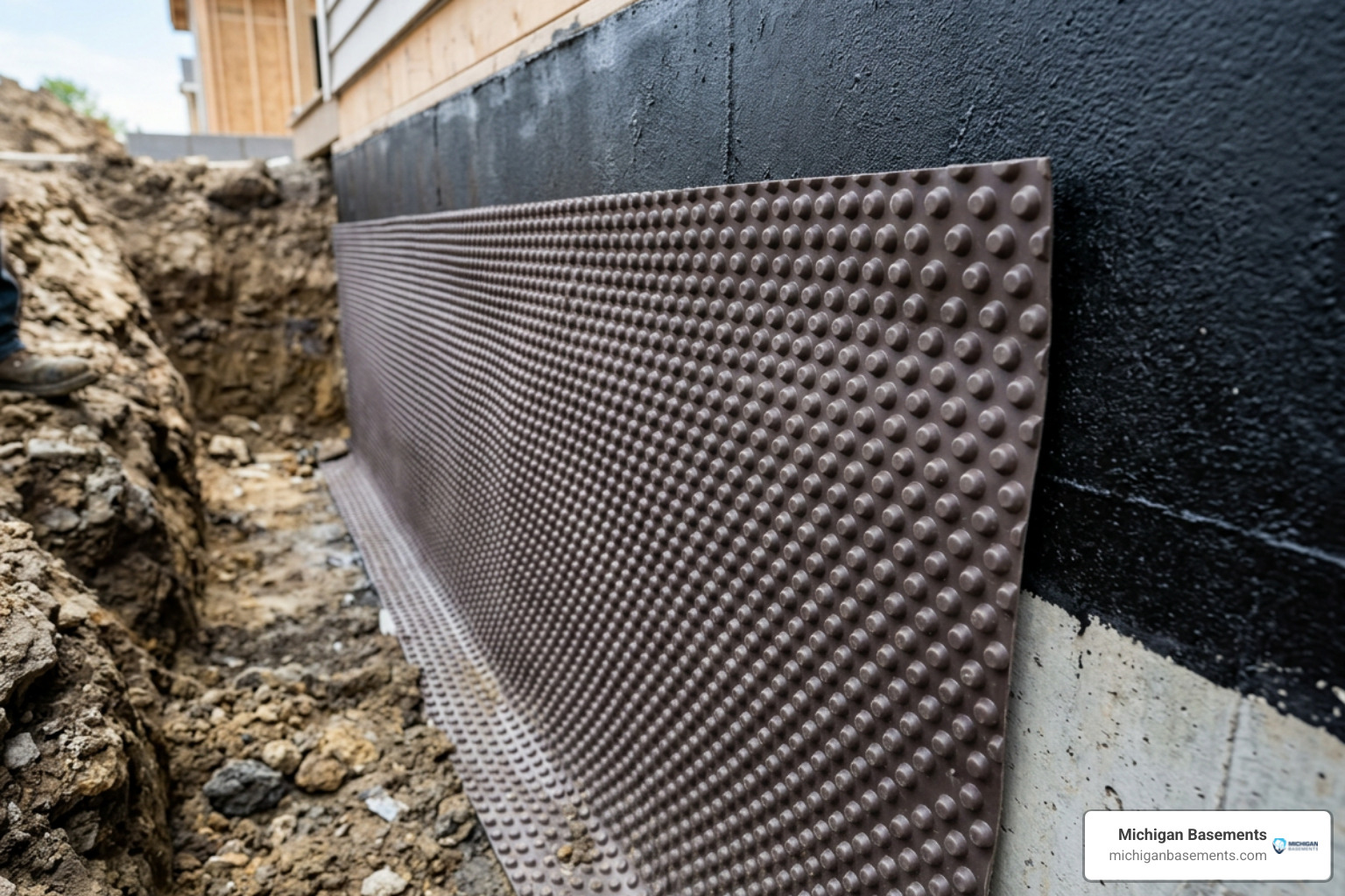 Exterior drainage board and fluid-applied coating installation