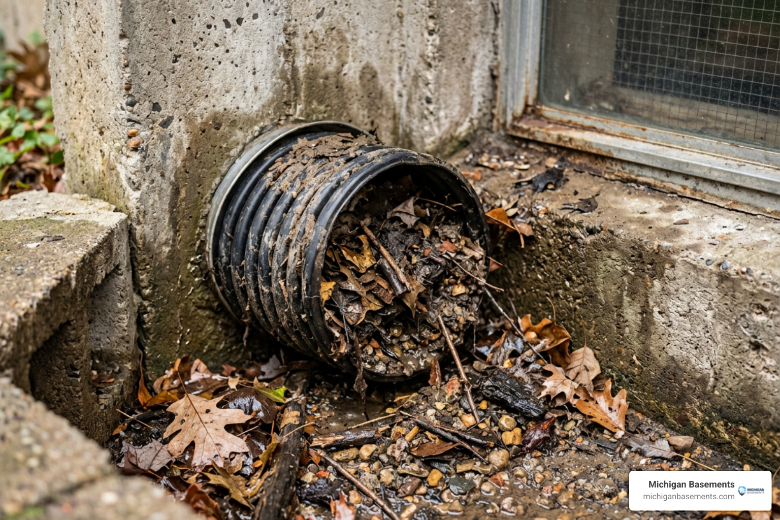 clogged window well drain pipe